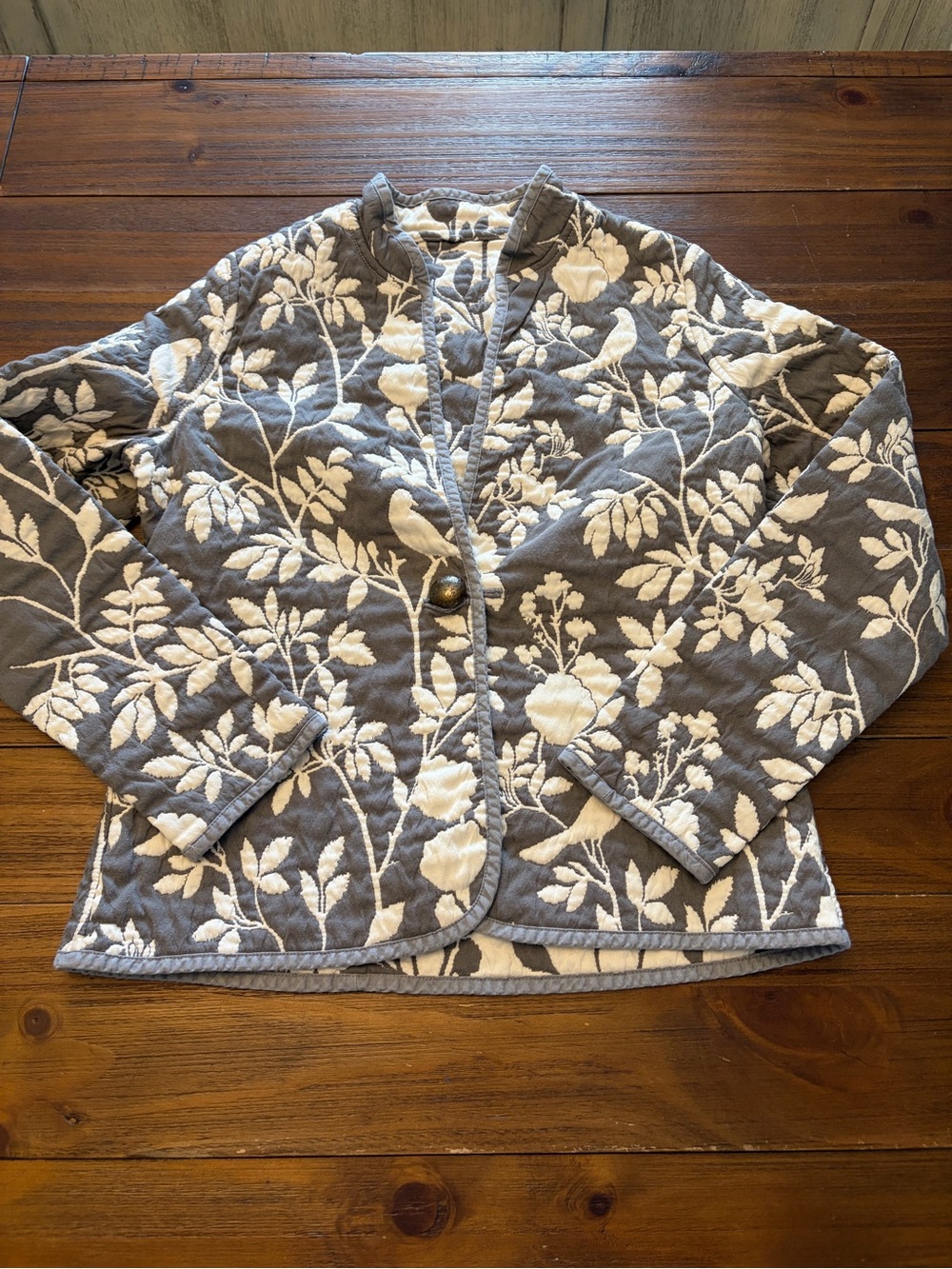 Trimdin Reversible Jacket L Songbird Floral Jacquard Art to Wear Gray